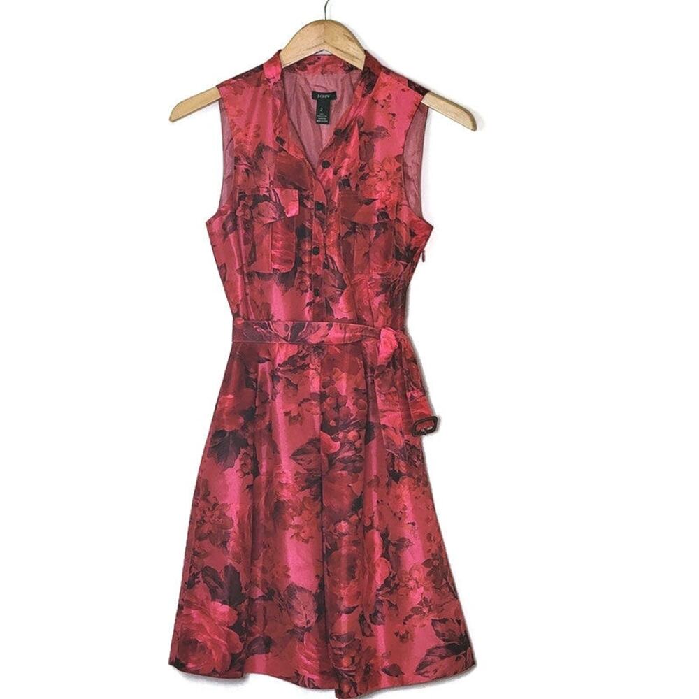 J Crew Pink Floral Sleeveless Taffeta Satin Mini Dress Size 2 - Picture 12 of 16